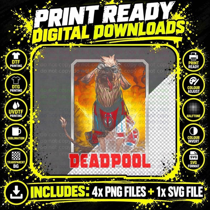 Deadpool Brown Furry Creature with Orange Fire Yellow Png SVG Digital Bundle