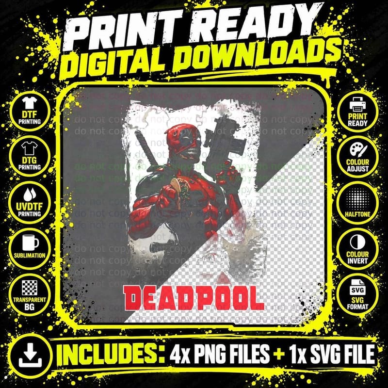 Deadpool Halftone Red Grey White Antihero Mercenary Png SVG Digital Bundle