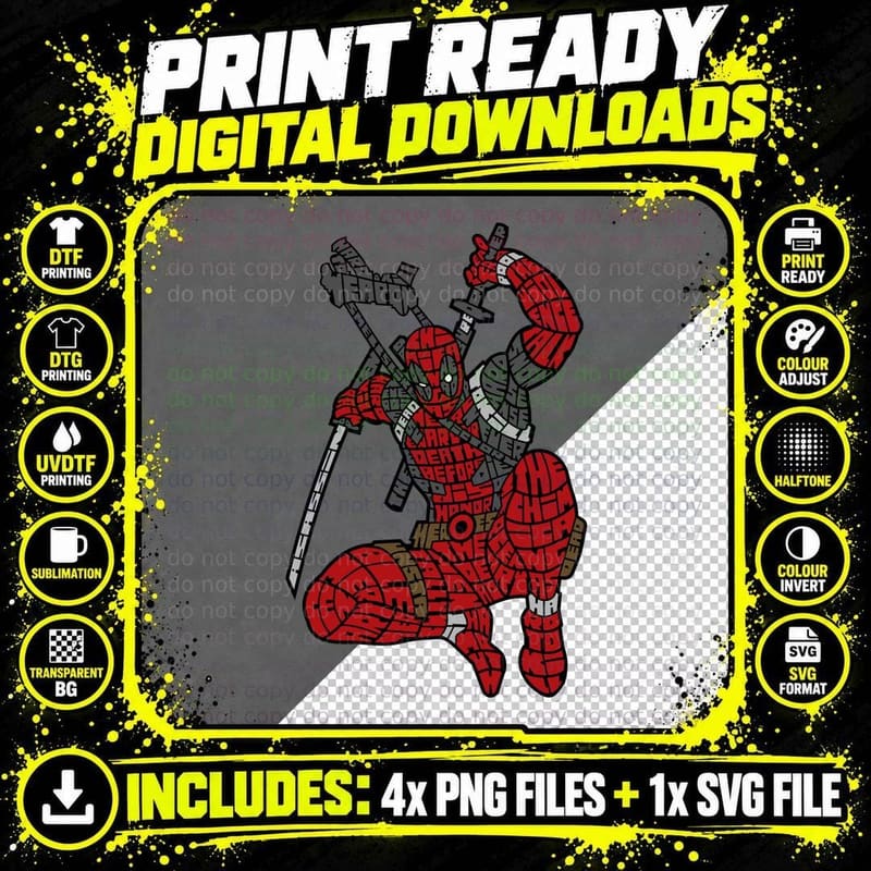 Deadpool Red Anti-Hero Katana Warrior T-Shirt Png SVG Digital Bundle