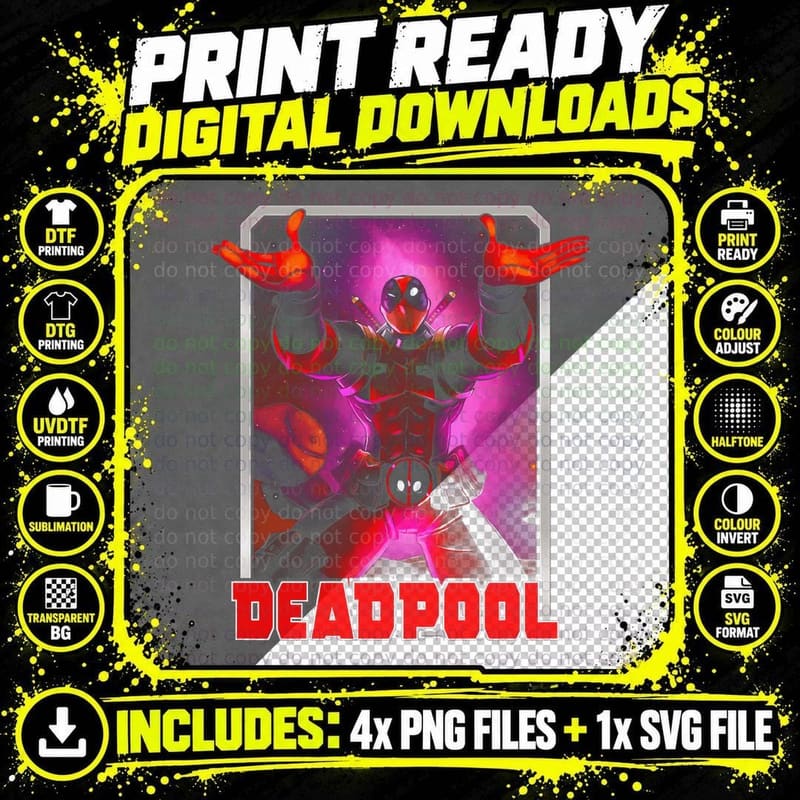 Deadpool Red Character with Magenta Glow Evil Expression Png SVG Digital Bundle