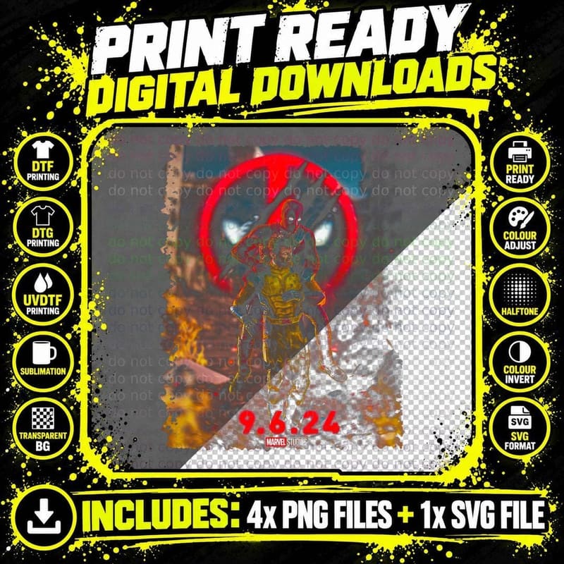 Deadpool Studios Red Circle Fire Mercenary T-Shirt Png SVG Digital Bundle