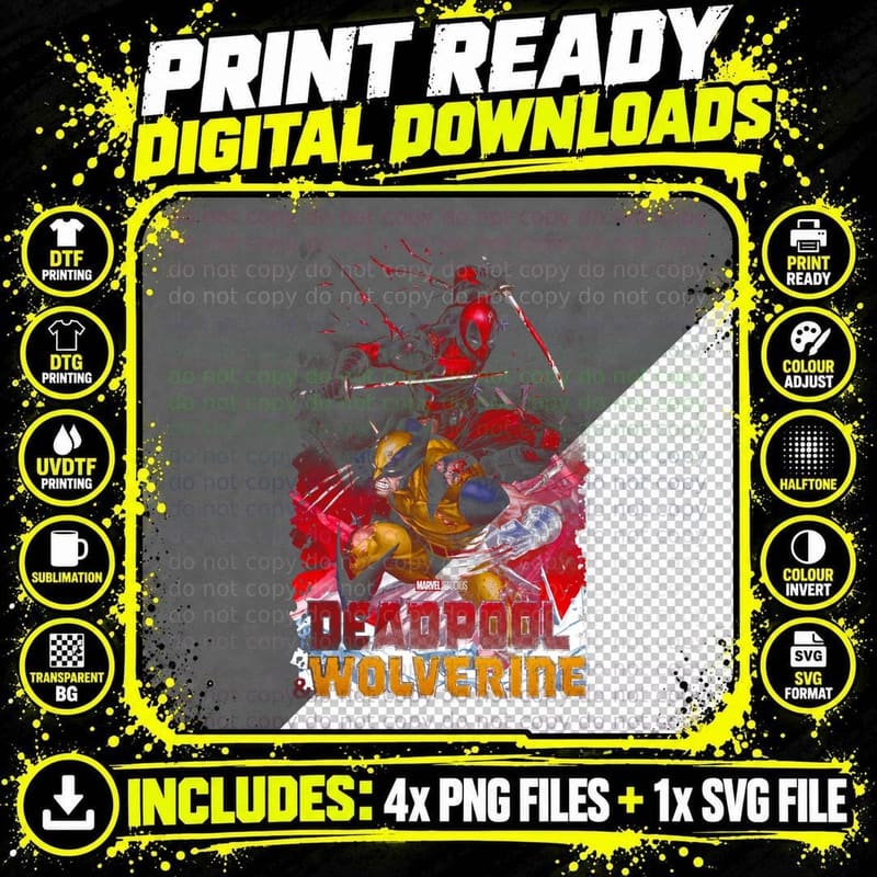 Deadpool Wolverine Red Gold Composition Team T-Shirt Png SVG Digital Bundle