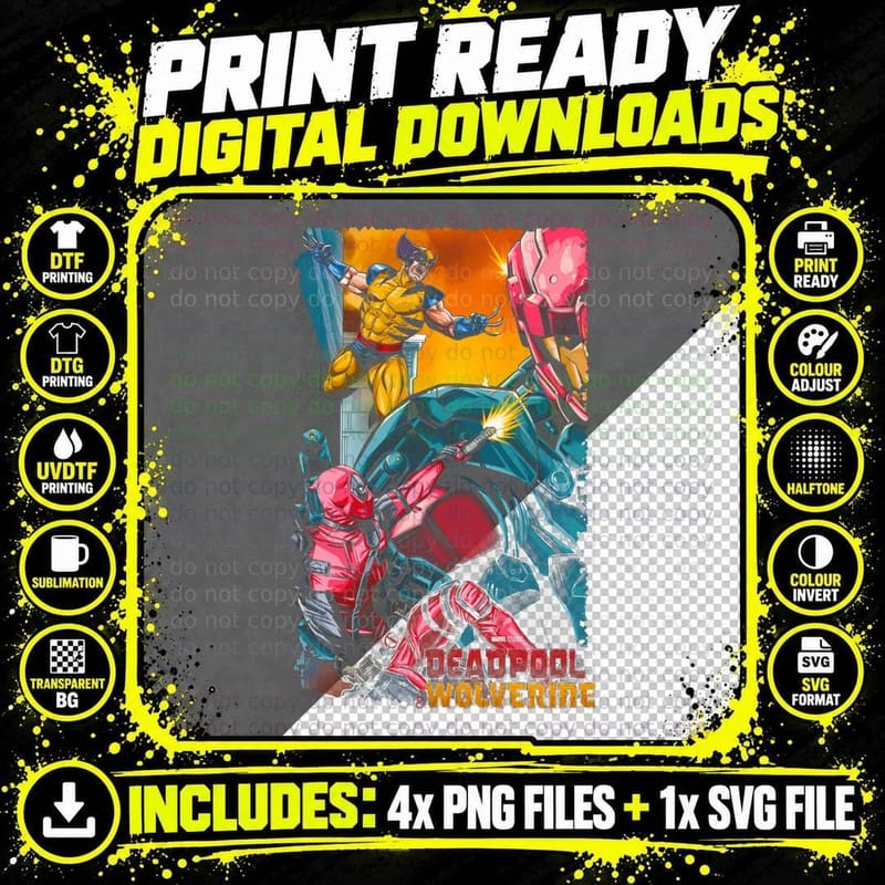 Deadpool Wolverine Studios Multiple Robots Orange Teal Png SVG Digital Bundle