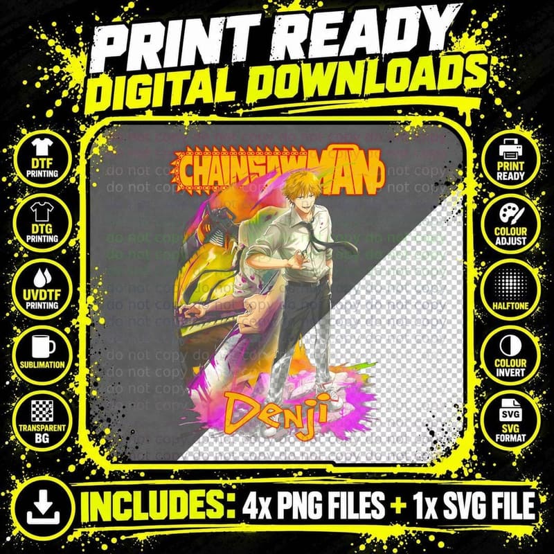 Denji Hansaw Orange Yellow Effects Dual Character Form Png SVG Digital Bundle