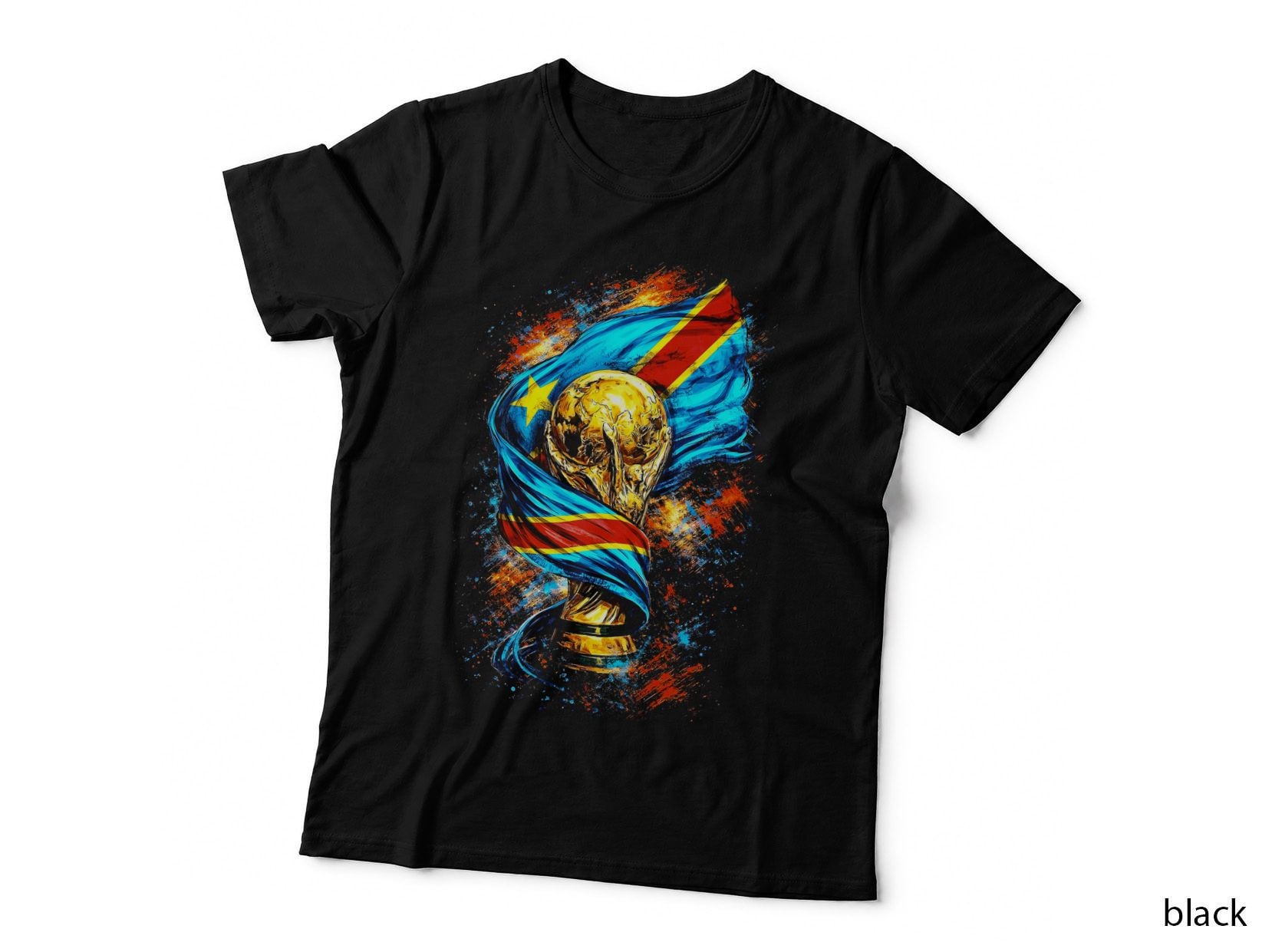 Dr Congo World Cup Trophy Wrapped in Flag Yellow Star Diagonal T-Shirt
