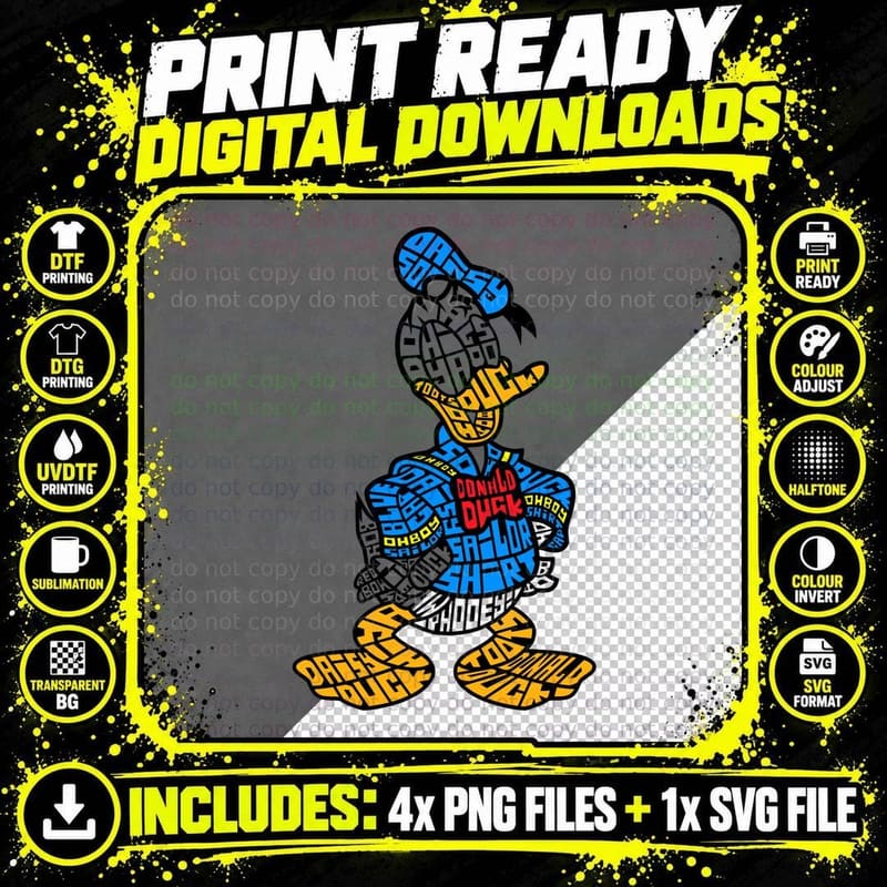 Duck Character Blue Yellow Orange Cartoon T-Shirt Png SVG Digital Bundle
