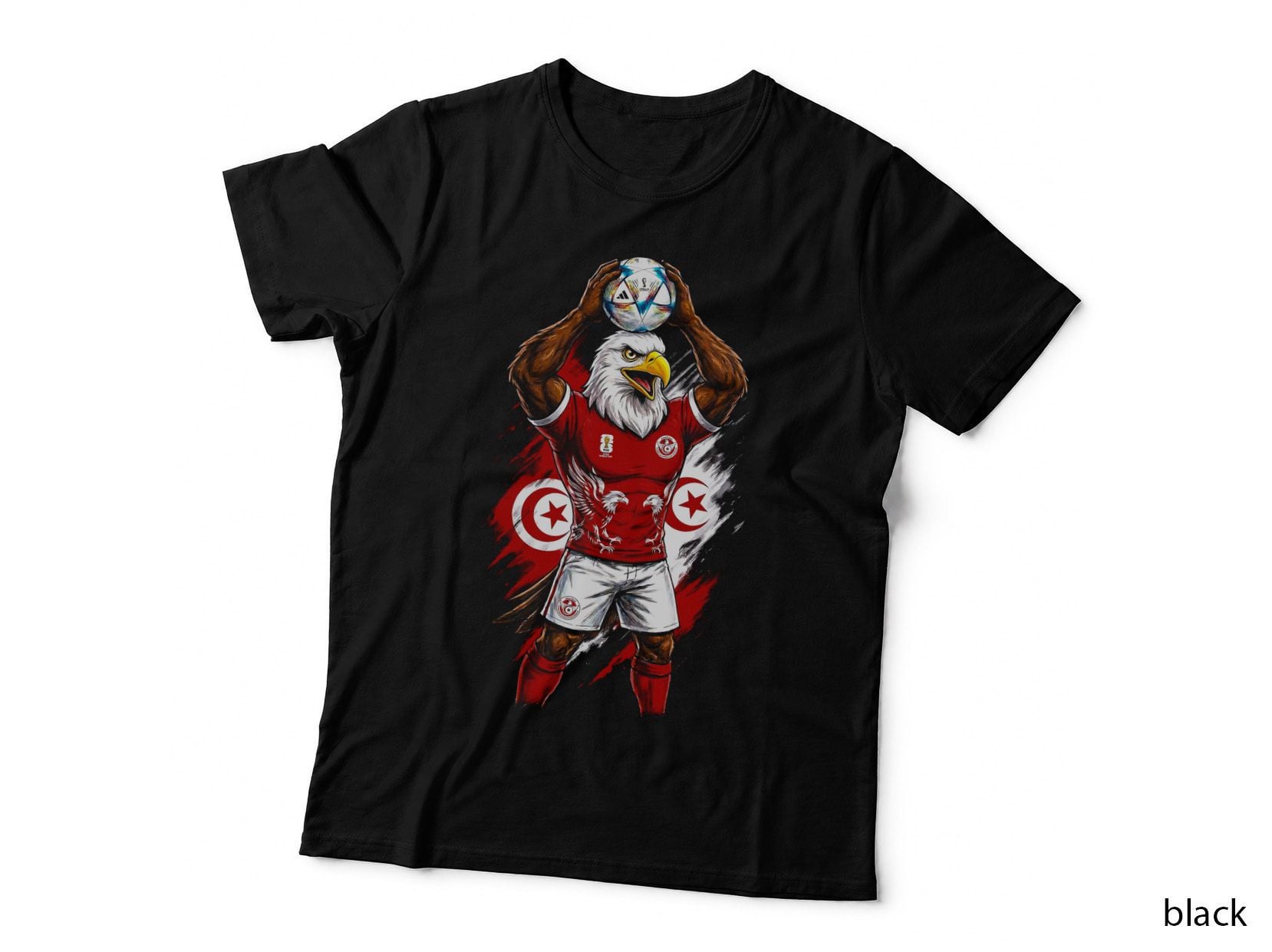 Eagle Footballer Golden Mascot Red Jersey Crescent and Star Holding T-Shirt