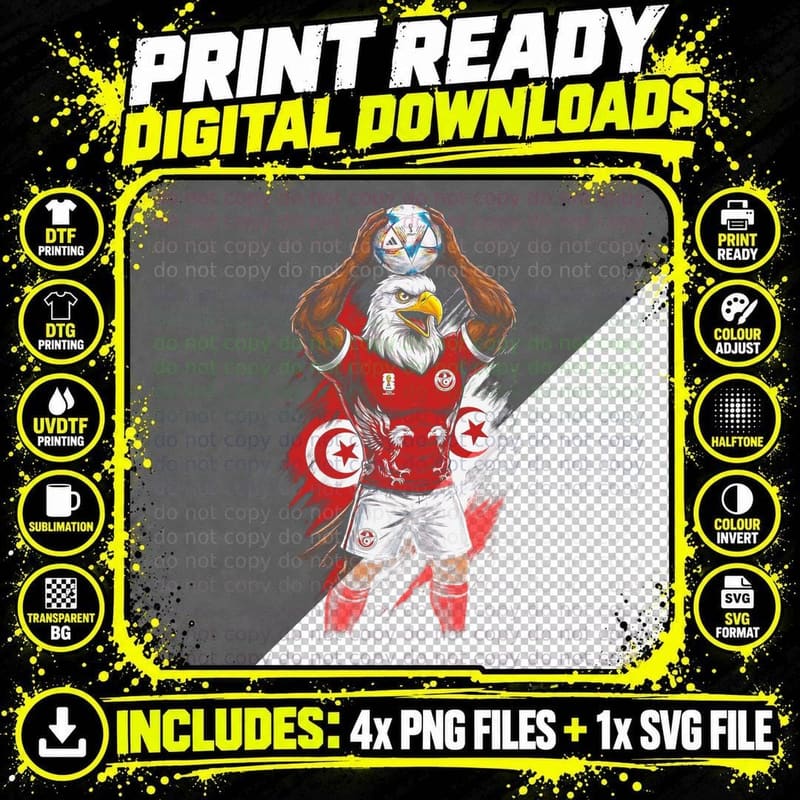 Eagle Footballer Golden Mascot Red Jersey Crescent and Png SVG Digital Bundle