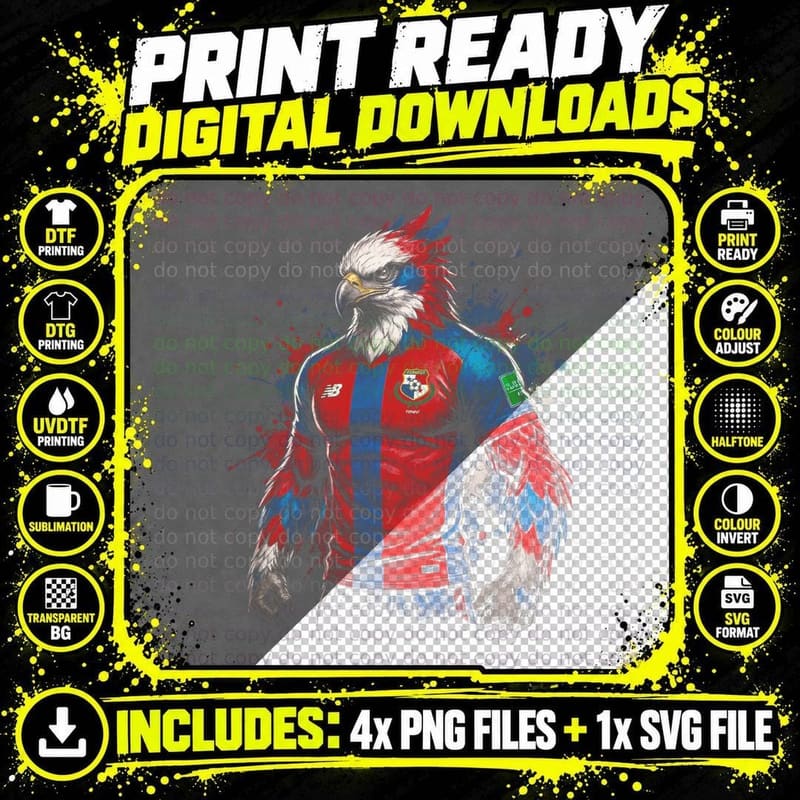 Eagle Footballer Mascot Feathered Arms Red and Blue Png SVG Digital Bundle