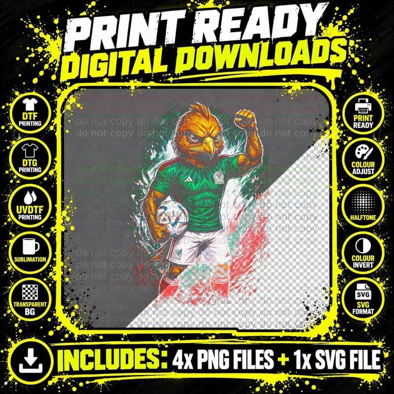 Eagle Footballer Mascot Green Jersey Fist Raised Holding Png SVG Digital Bundle