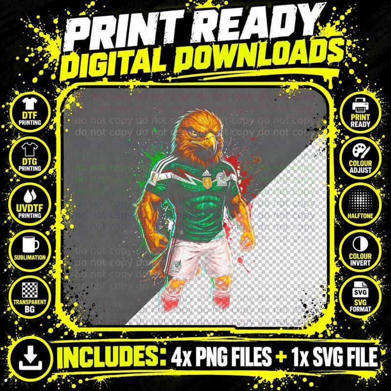 Eagle Footballer Mascot Green and White Jersey Flexing Png SVG Digital Bundle