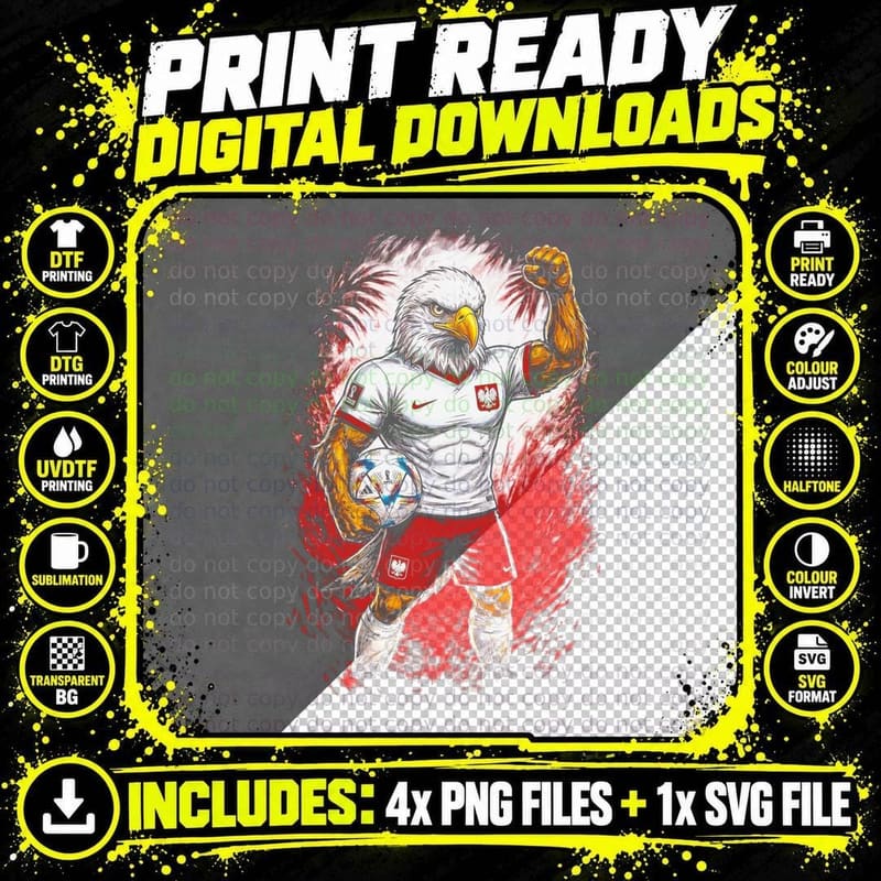 Eagle Footballer White Bald Mascot Jersey Fist Raised Png SVG Digital Bundle