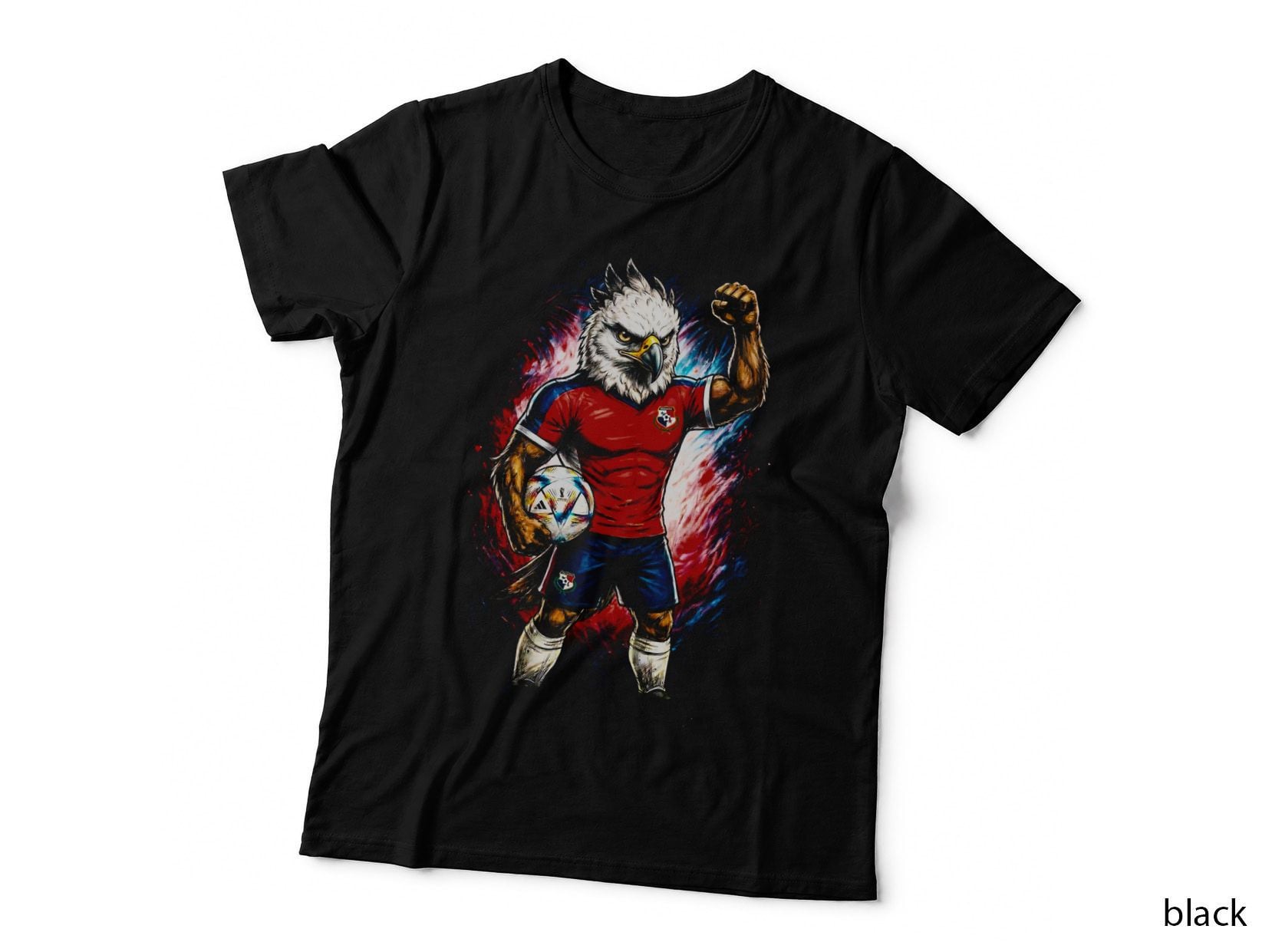 Eagle Footballer White Mascot Red Jersey Fist Raised Holding Ball T-Shirt