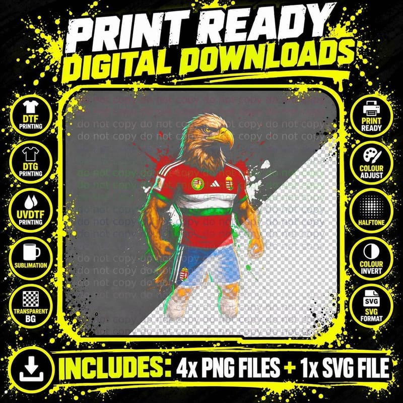 Eagle Mascot Footballer Red White Green Kit Blue Shorts Png SVG Digital Bundle