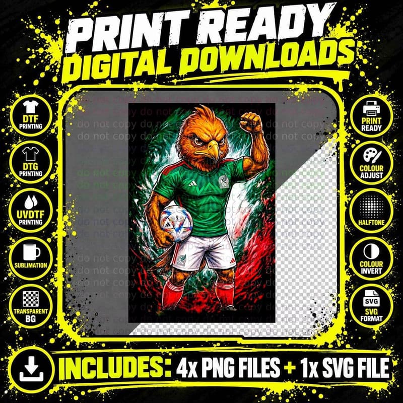 Eagle Mascot Green Mexico Jersey Holding Ball Fist Png SVG Digital Bundle