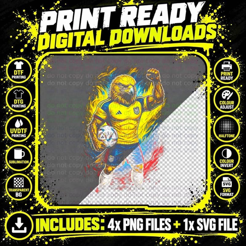 Eagle Mascot Head Footballer Yellow Jersey Fist Raised Png SVG Digital Bundle
