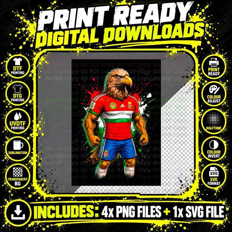 Eagle Mascot Red White Green Hungary Jersey Fists Png SVG Digital Bundle