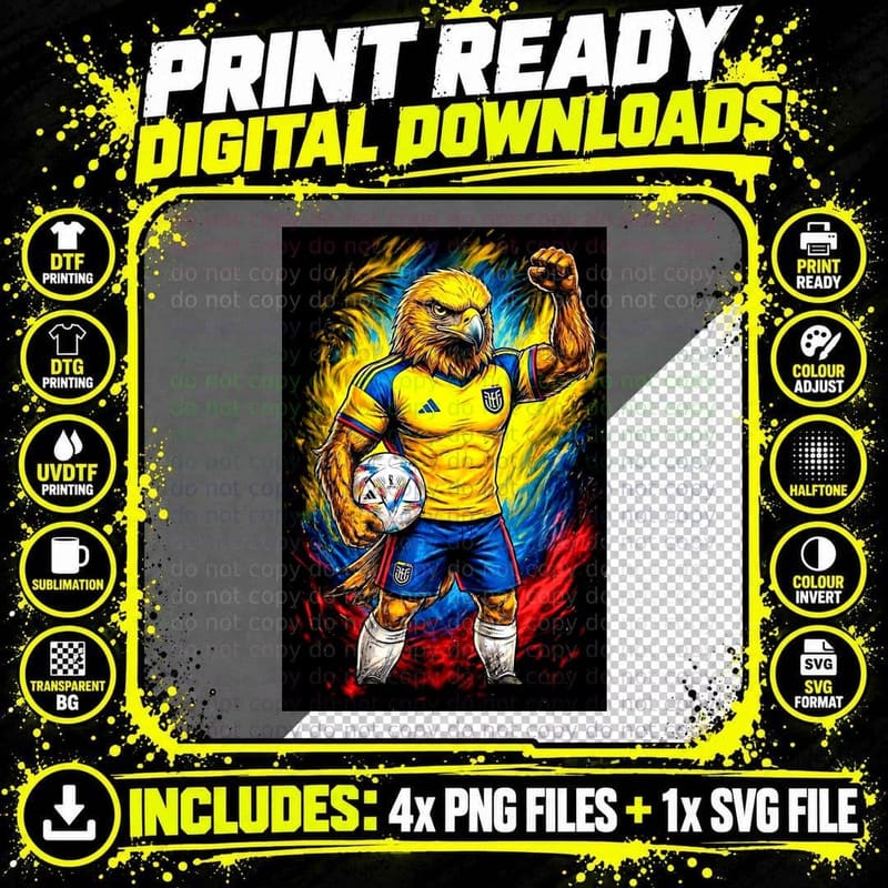 Eagle Mascot Yellow Ecuador Jersey Fist Raised Holding Png SVG Digital Bundle