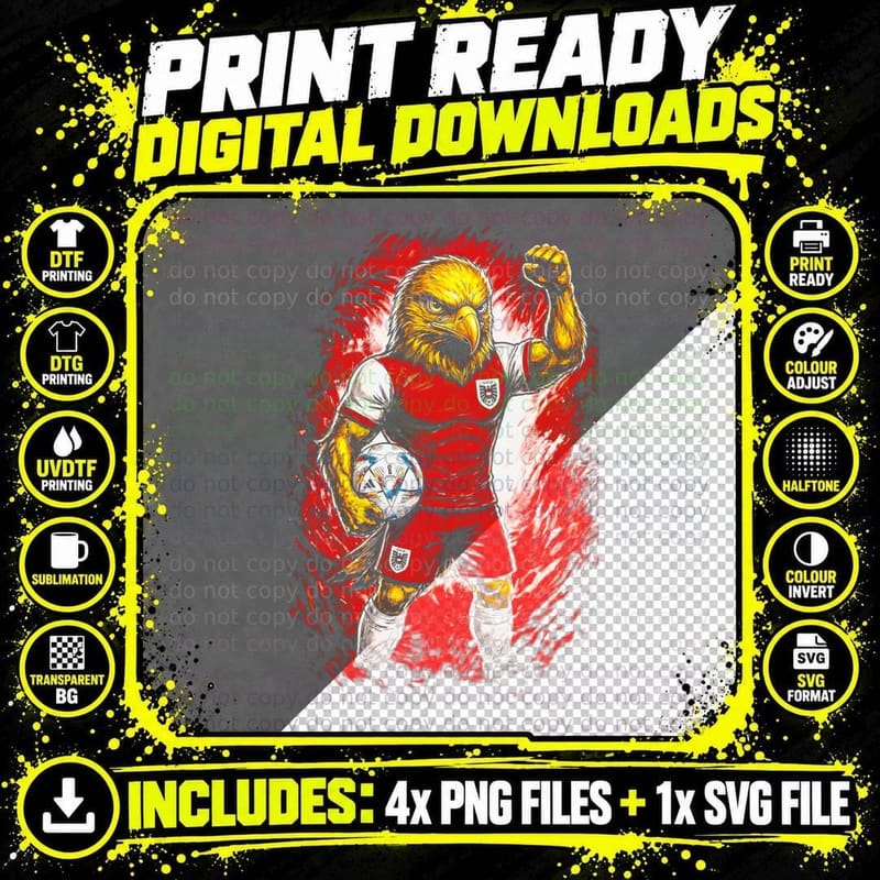 Eagle-Headed Austria Footballer Golden Eagle Head Red Png SVG Digital Bundle