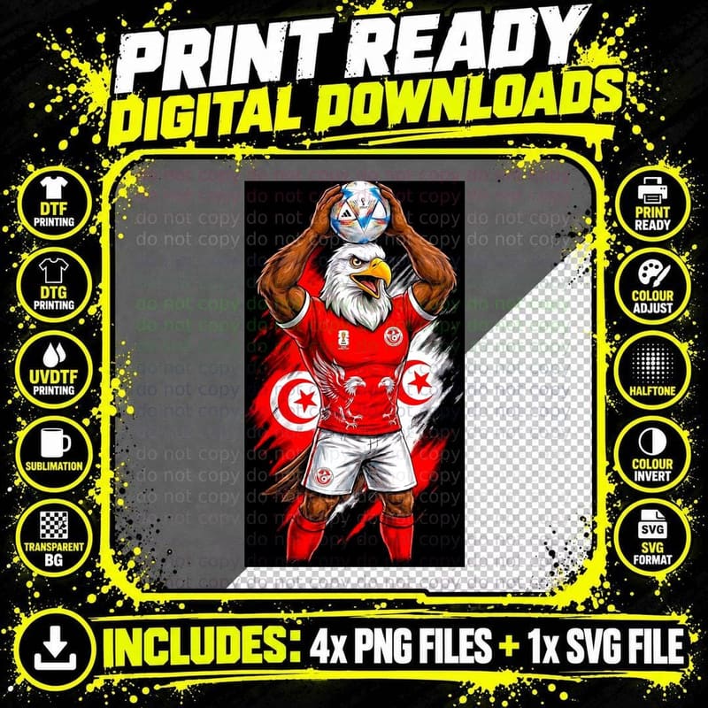 Eagle-Headed Footballer Bald Eagle Head Red Kit Crescent Png SVG Digital Bundle