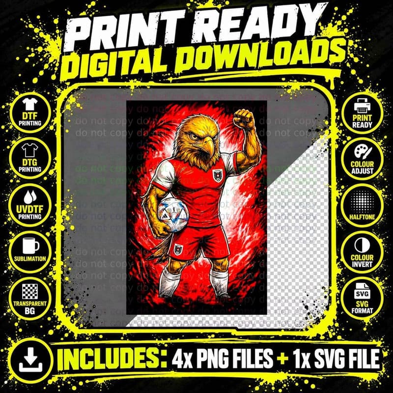 Eagle-Headed Footballer Golden Eagle Head Red White Kit Png SVG Digital Bundle