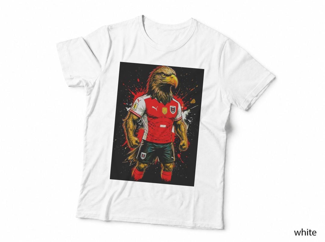 Eagle-Headed Footballer Golden Eagle Head Red White Kit Standing Pose T-Shirt