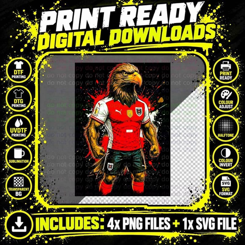 Eagle-Headed Footballer Golden Eagle Head Red White Kit Png SVG Digital Bundle