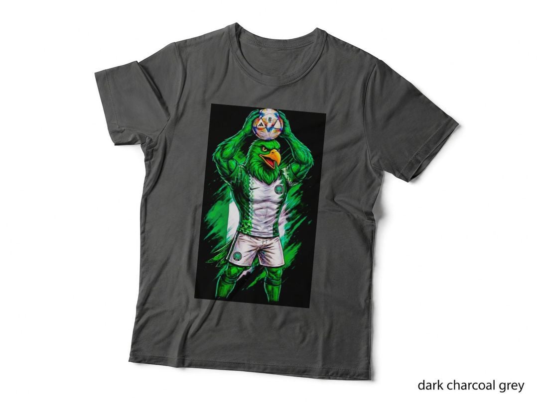 Eagle-Headed Footballer Green Eagle Head White Kit Holding Ball Overhead T-Shirt