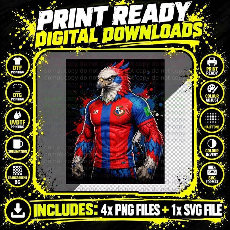 Eagle-Headed Footballer Red White Blue Feathered Head Png SVG Digital Bundle