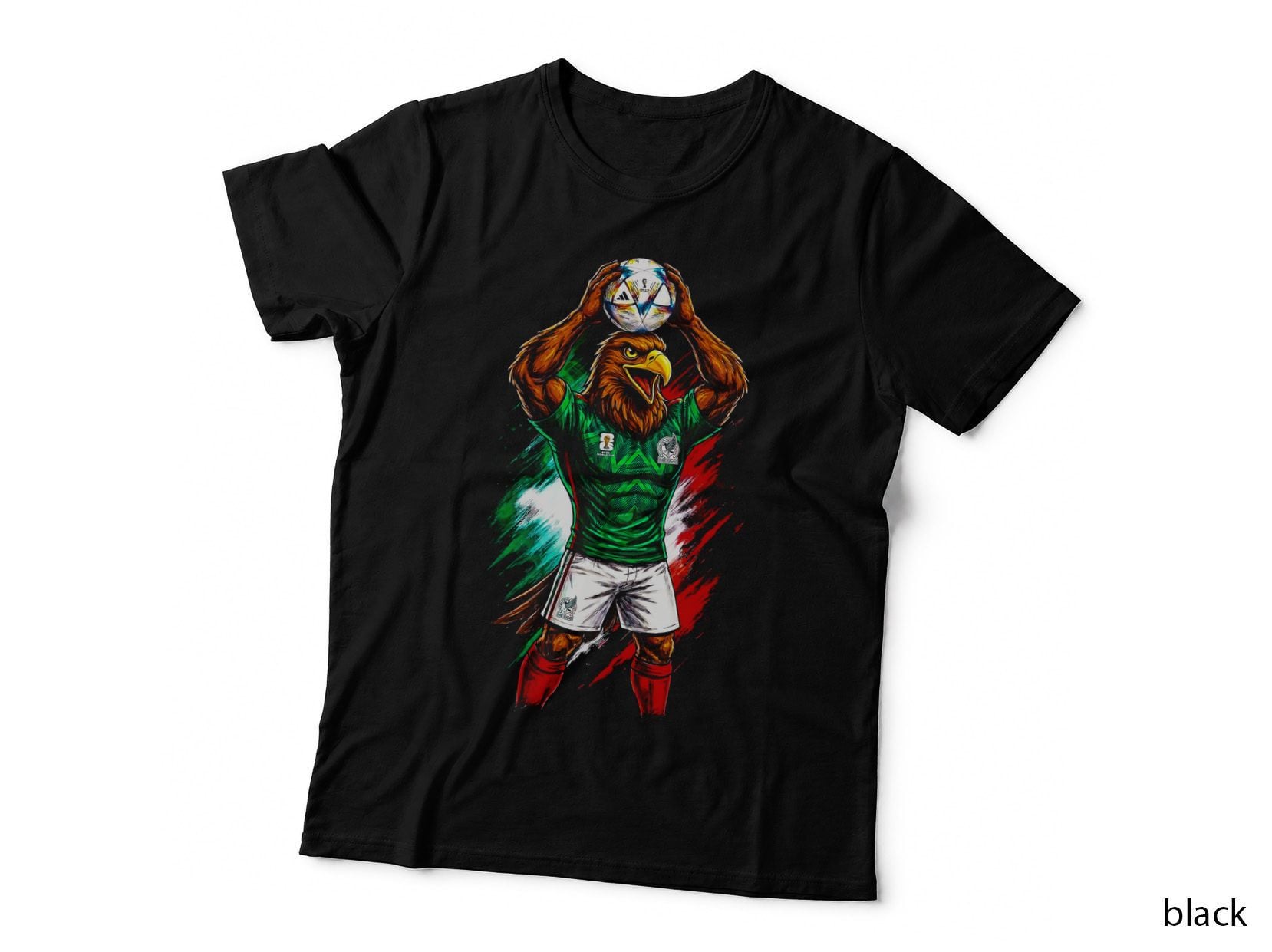 Eagle-Headed Mexico Footballer Golden Eagle Head Green Kit Ball Held T-Shirt