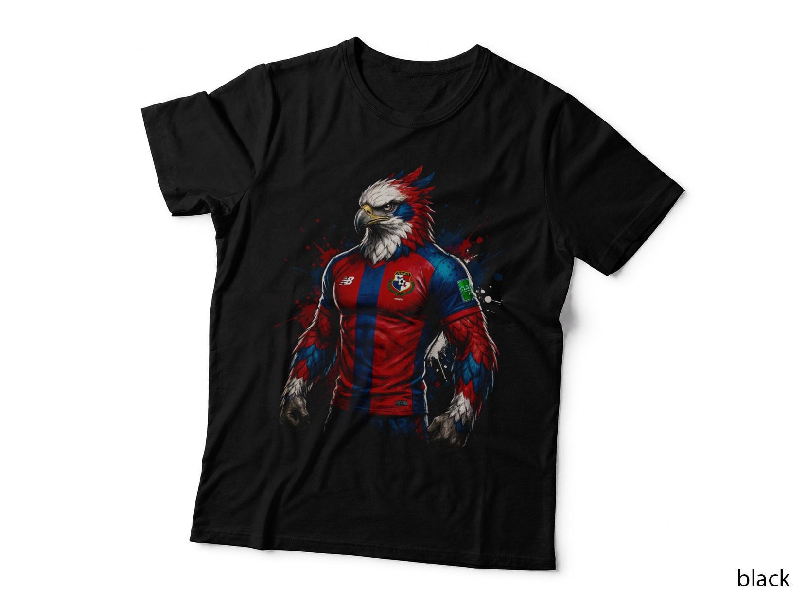 Eagle-Headed Panama Footballer White Feathered Eagle Head Red Blue T-Shirt
