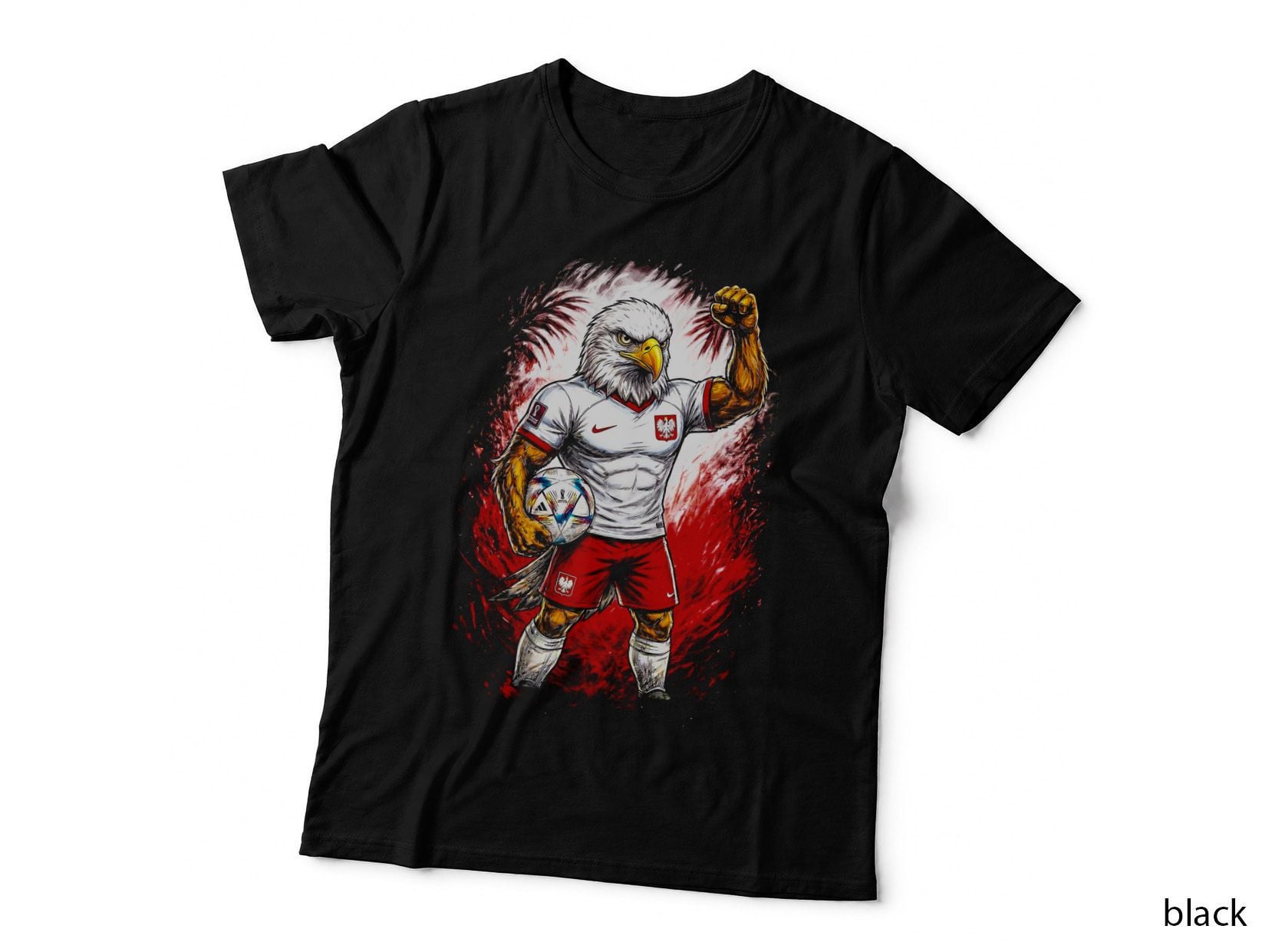 Eagle-Headed Poland Footballer Brown Eagle Head White Red Kit Fist T-Shirt