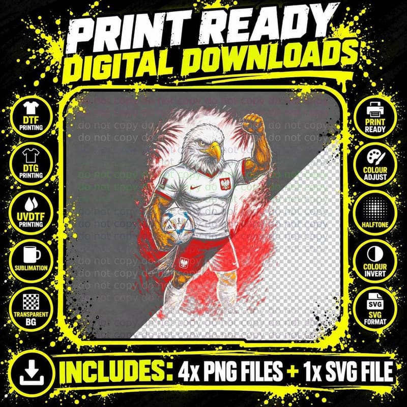 Eagle-Headed Poland Footballer Brown Eagle Head White Png SVG Digital Bundle