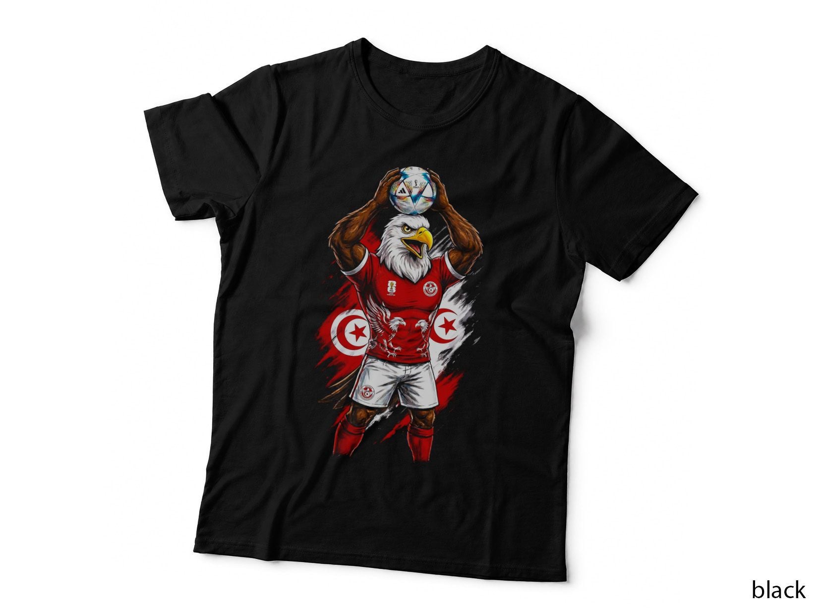 Eagle-Headed Tunisia Footballer Brown Eagle Head Red Kit Crescent Star T-Shirt