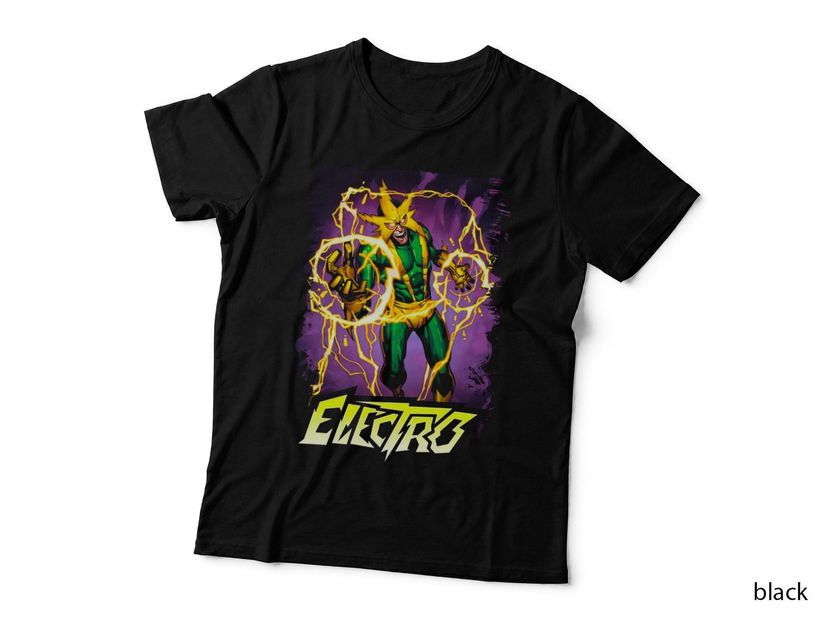 Electro Yellow Character Green Halftone Purple Background T-Shirt