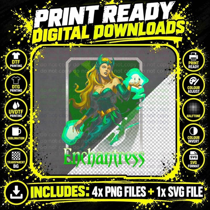 Enchantress Blonde Female on Green Cyan Energy Magic Png SVG Digital Bundle