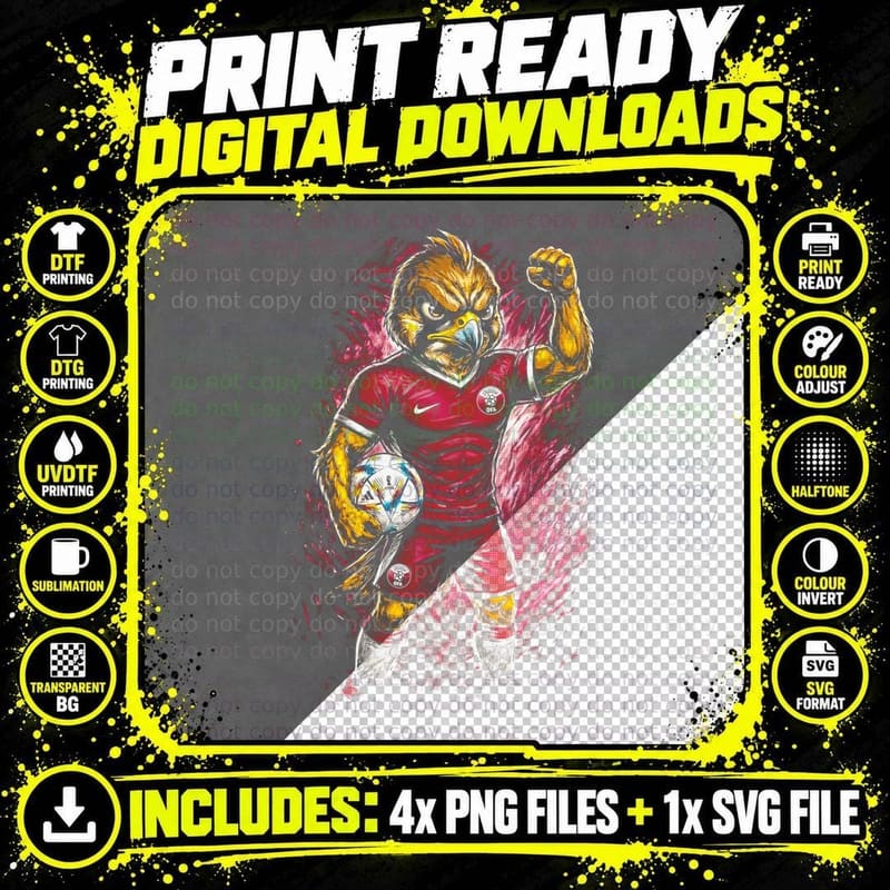 Falcon Footballer Mascot Canada Red Kit Fist Raised Png SVG Digital Bundle
