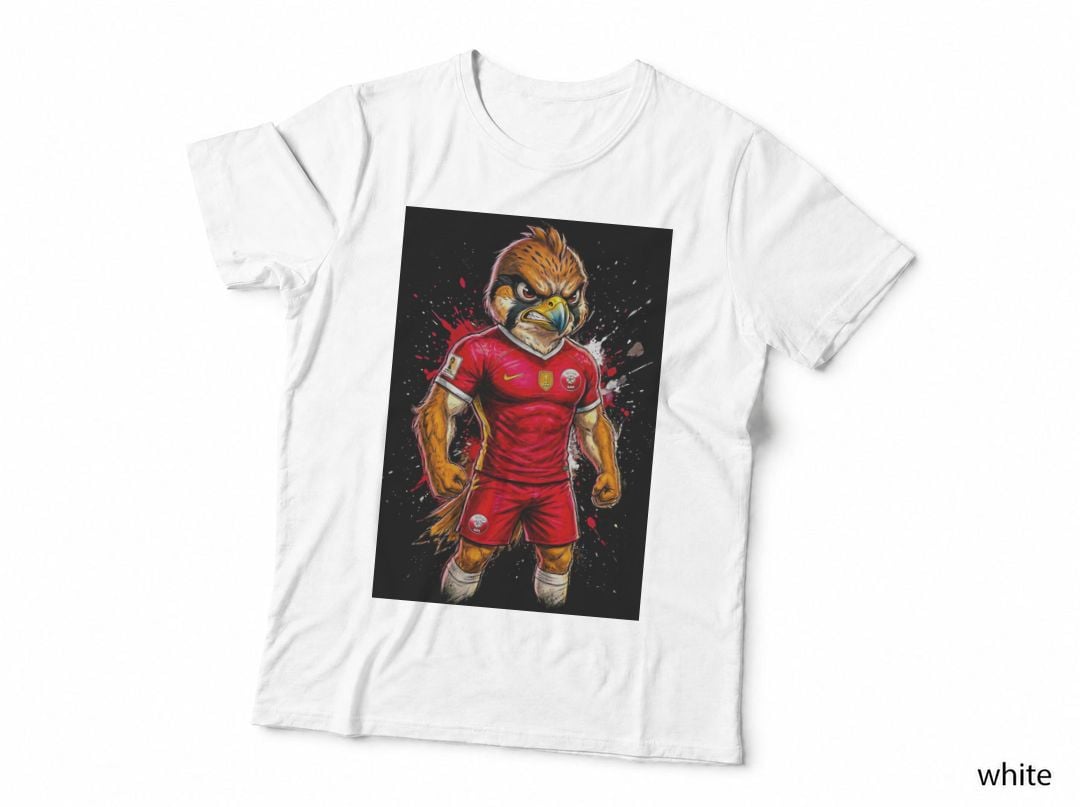 Falcon Footballer Red Qatar Kit Black-White Splatter Background Muscular T-Shirt