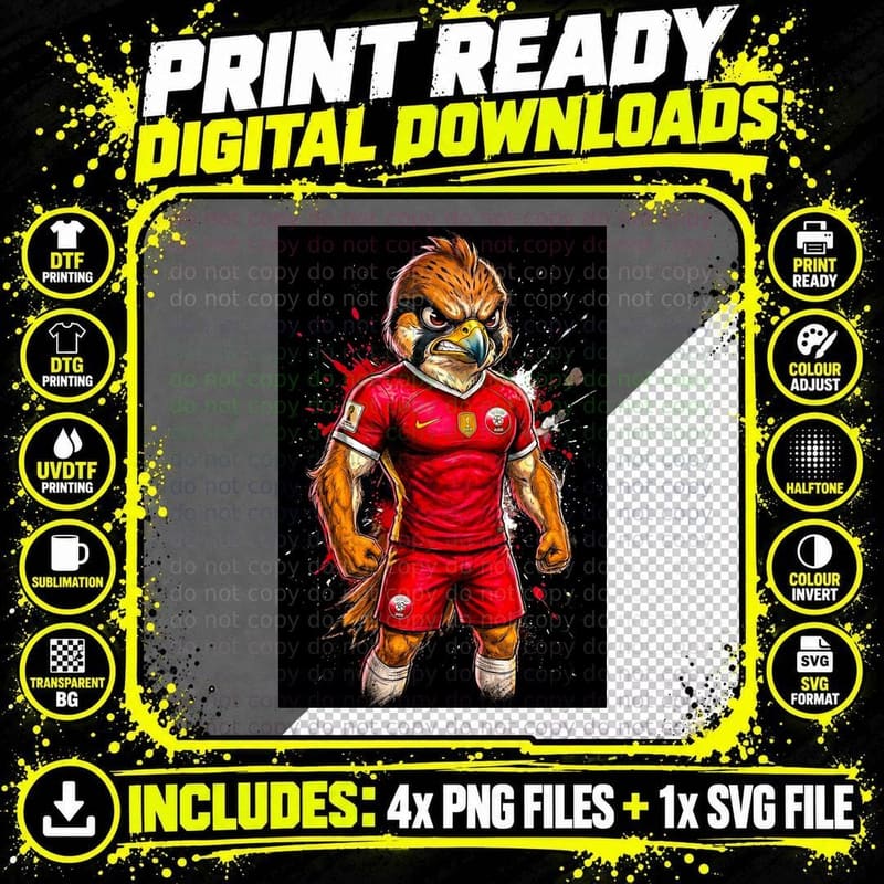 Falcon Footballer Red Qatar Kit Black-White Splatter Png SVG Digital Bundle