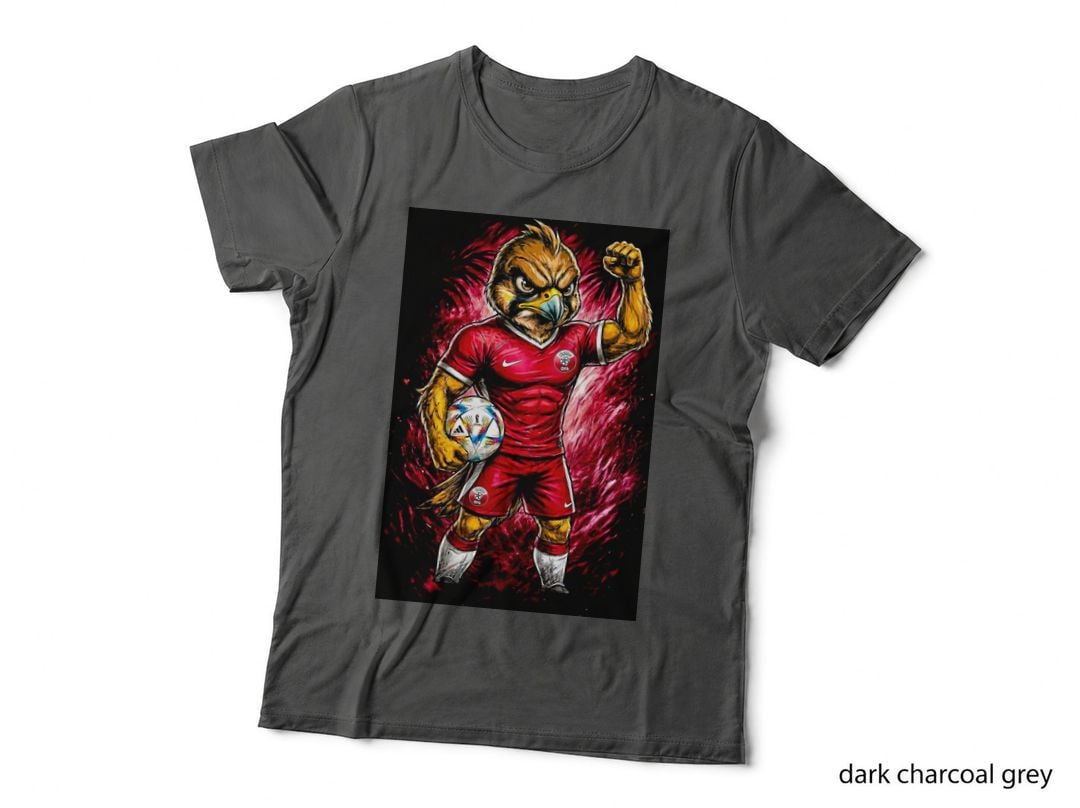 Falcon Footballer Red Qatar Kit Fist Raised Holding Ball Splatter T-Shirt