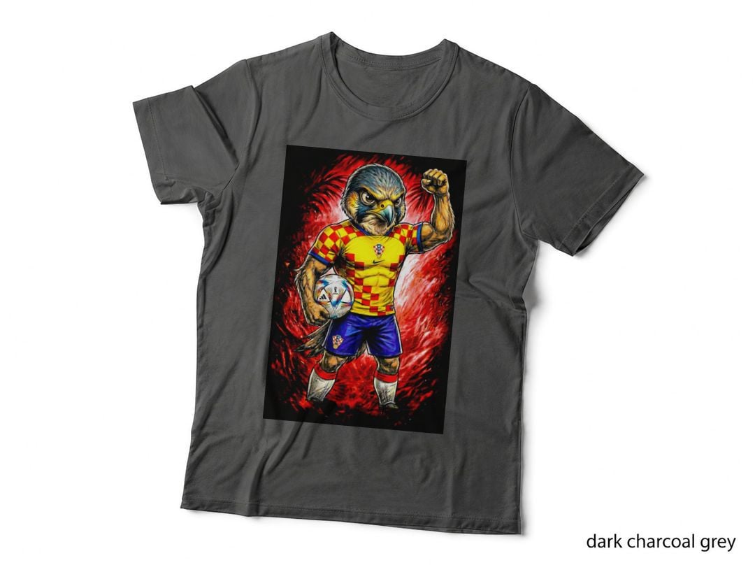 Falcon Hawk Footballer Red-Yellow Checkerboard Croatia Kit Holding Ball T-Shirt