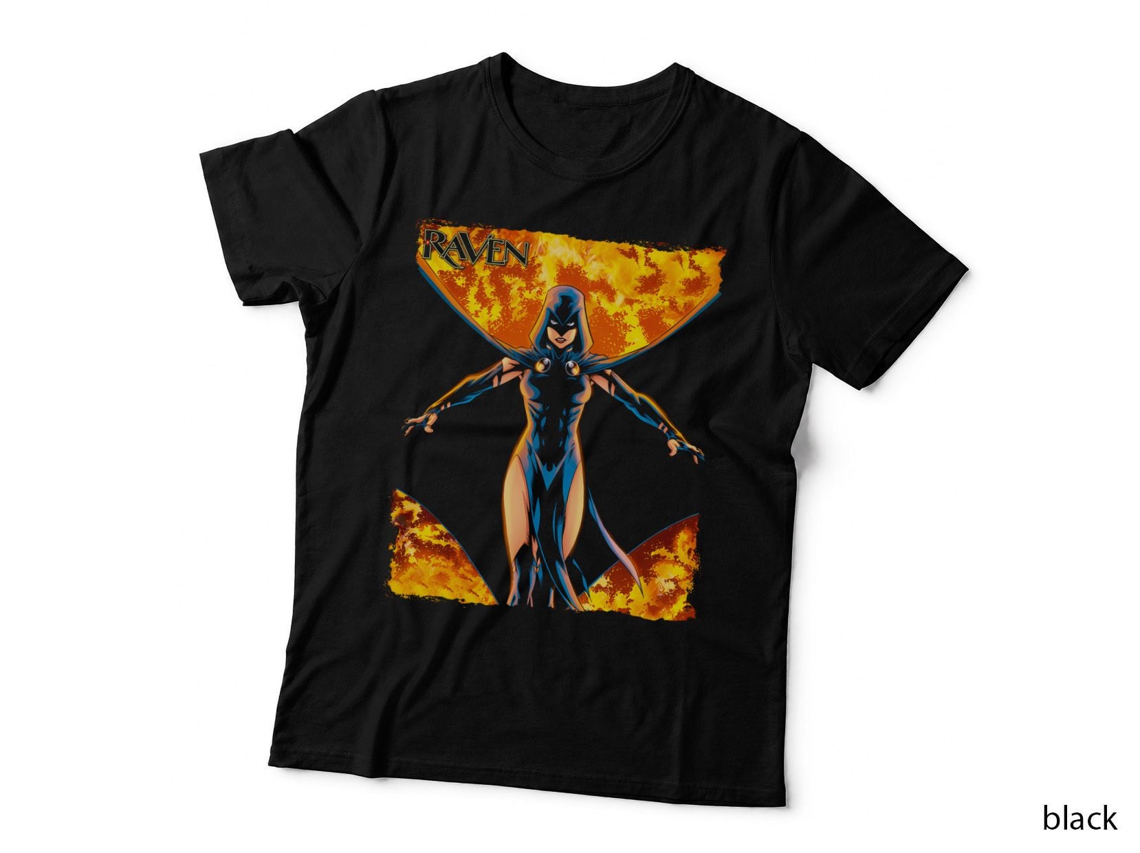 Female Fire Figure Character Surrounded by Flames Fiery Orange T-Shirt