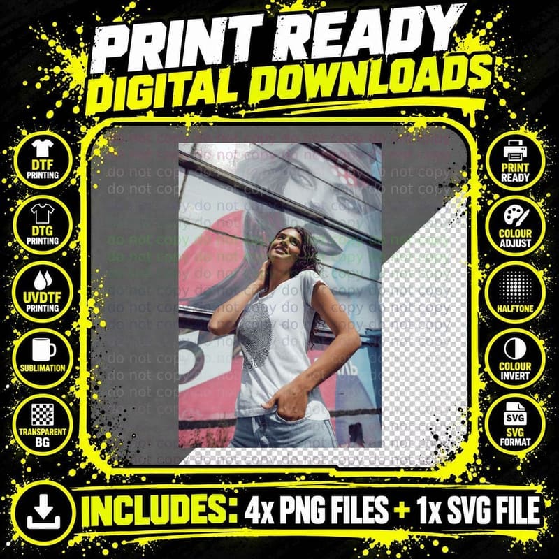 Fingerprint Tee White Sleeveless Graphic Woman Smiling Png SVG Digital Bundle