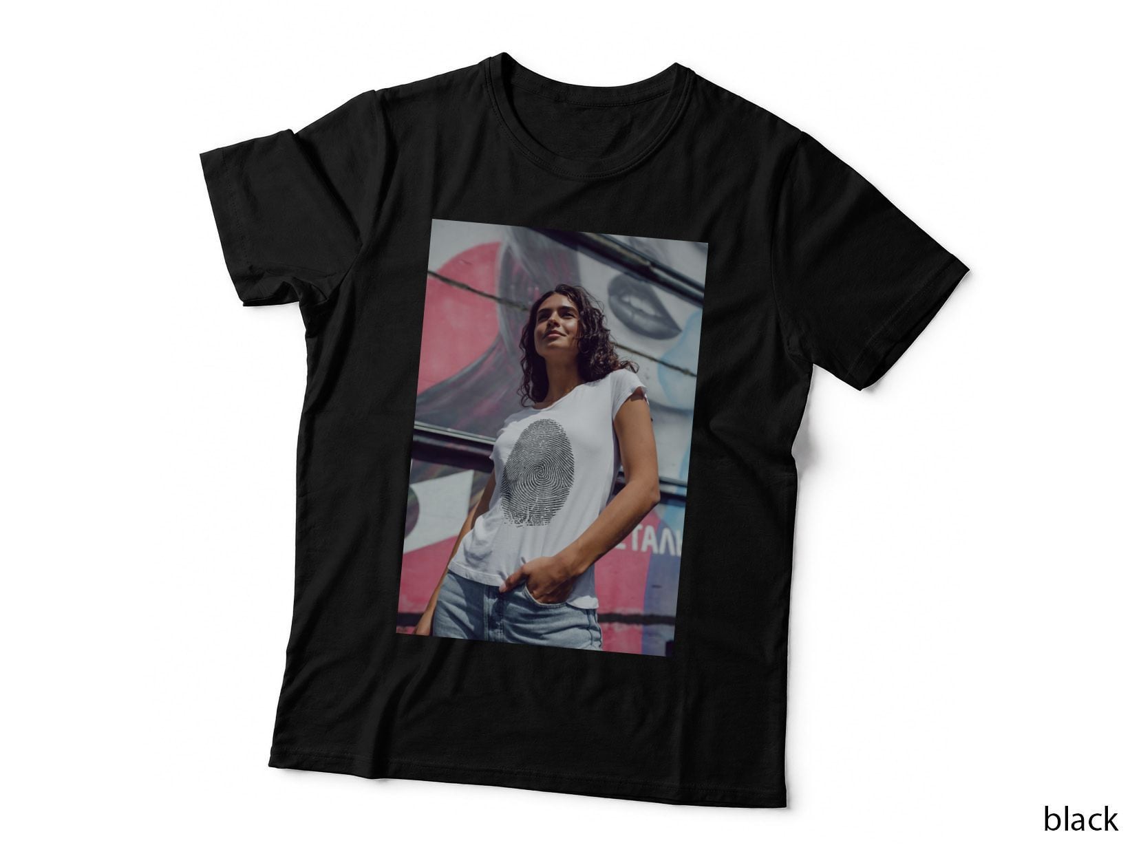Fingerprint Tee White Sleeveless Graphic Woman Urban Mockup