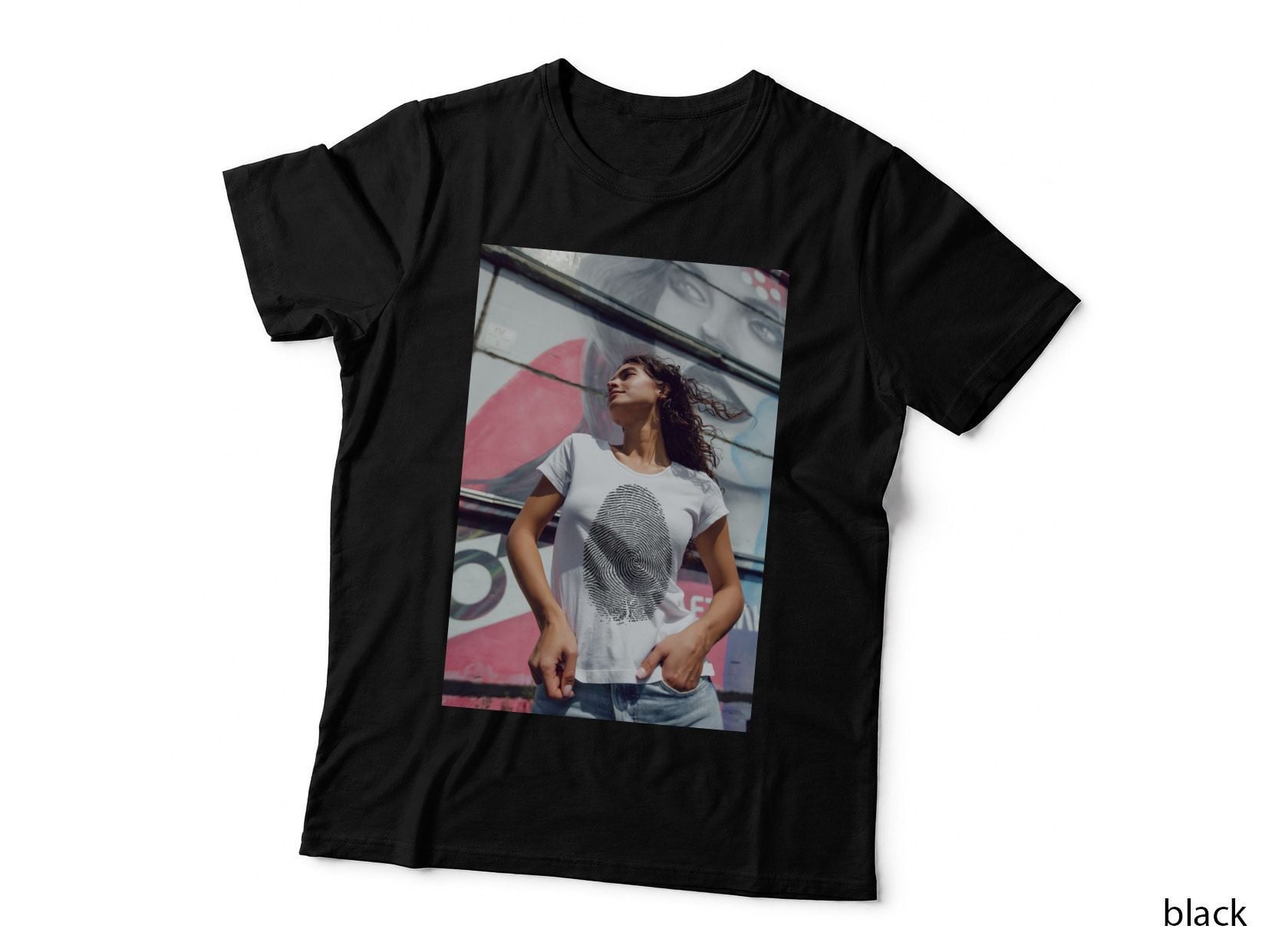 Fingerprint Tee White T-Shirt Graphic Woman Urban Mockup