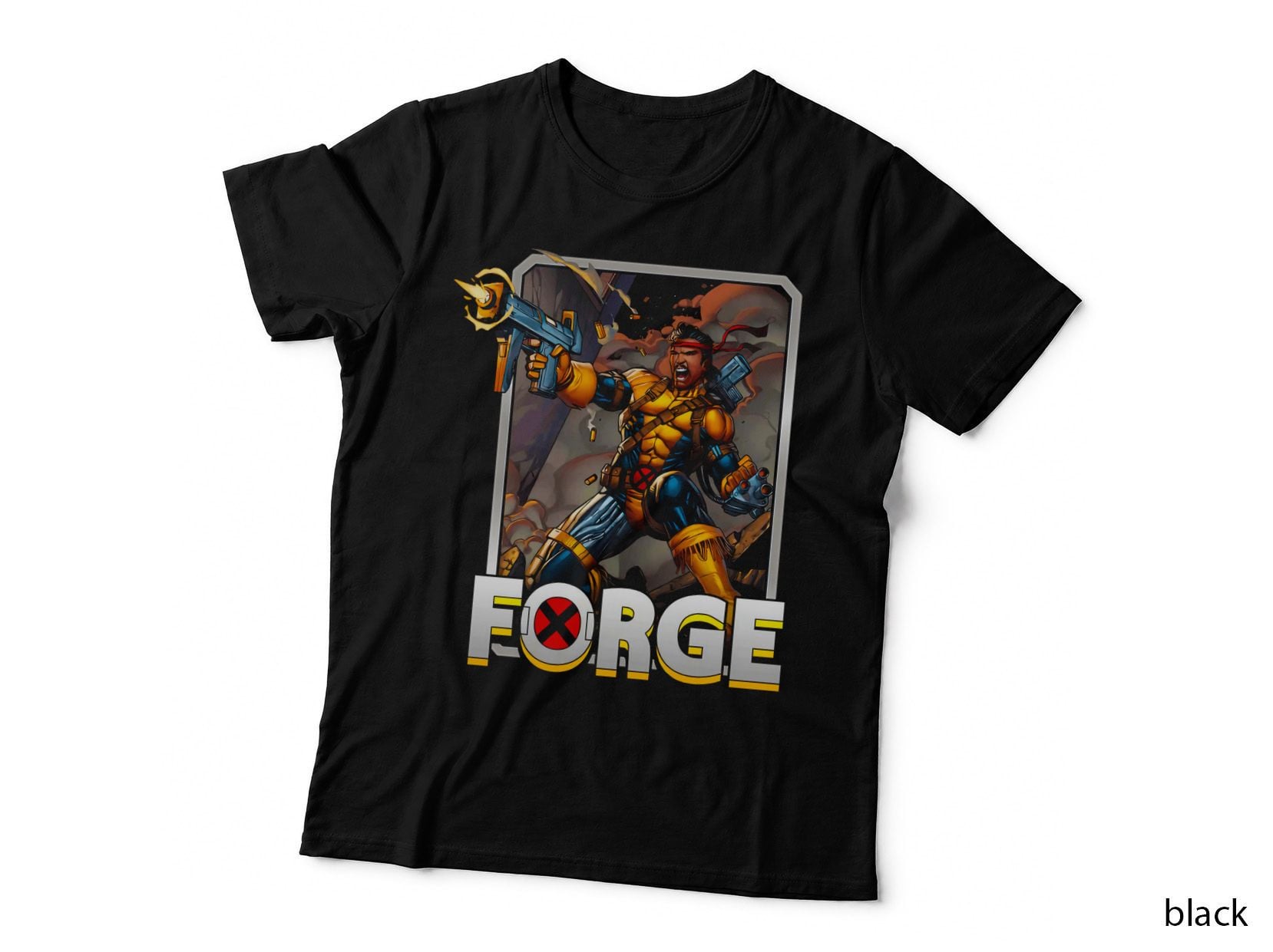 Forge Orange Armored Figure White Yellow Lettering T-Shirt