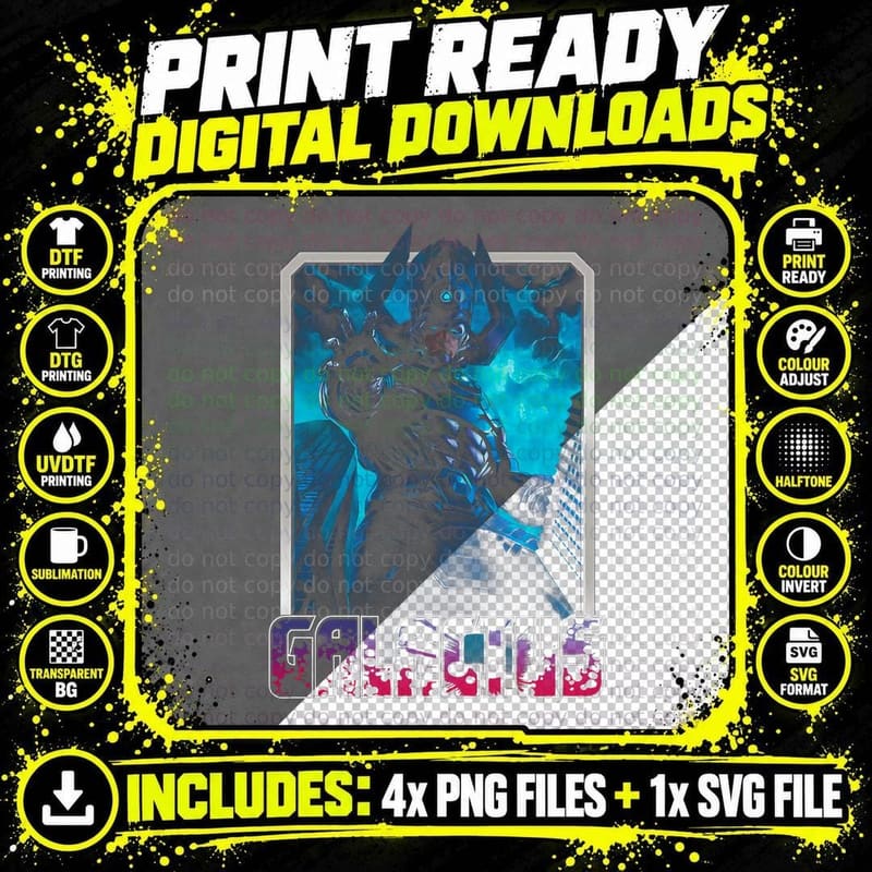 Galactus Blue Figure in Cyan Environment Outlined Text Png SVG Digital Bundle