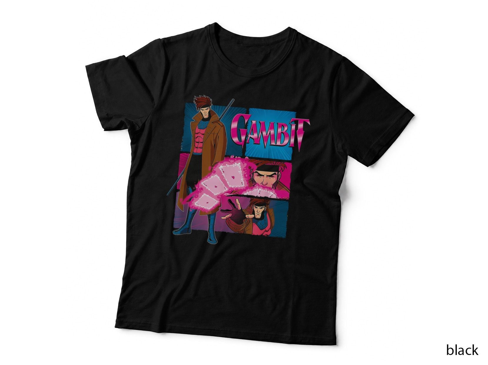 Gambit Brown Pink Blue Halftone Superhero Cards T-Shirt