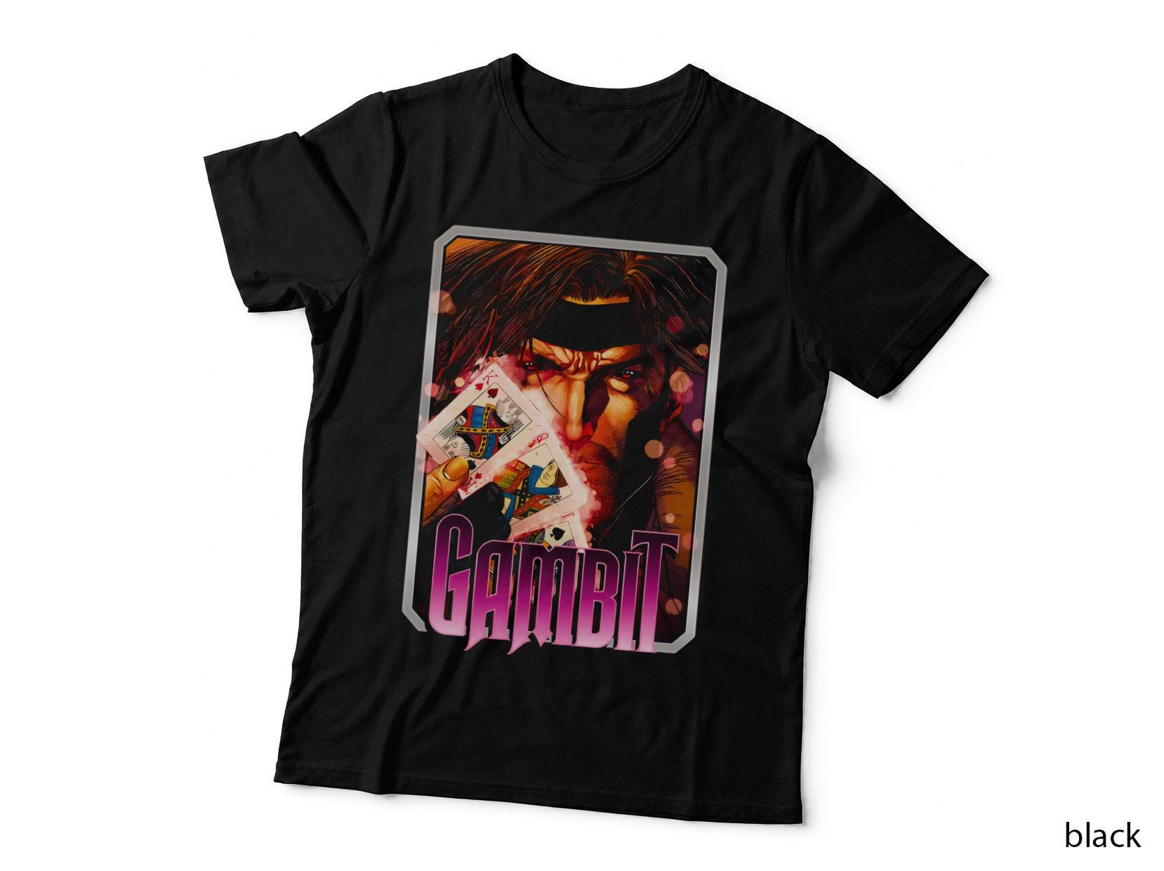 Gambit Red Character with White Magenta Outlined Lettering T-Shirt