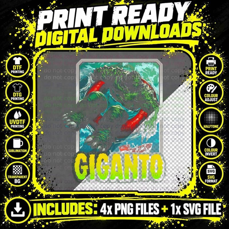 Giganto Green Red Creature Design Cyan Teal Background Png SVG Digital Bundle